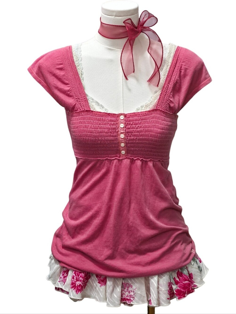 Abercrombie vintage pink button detail babydoll top